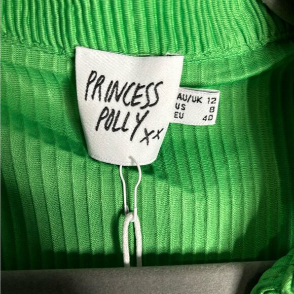 Princess Polly Green Ribbed Button Front Dress Ruching Detail Size 8 - Picture 2 of 8